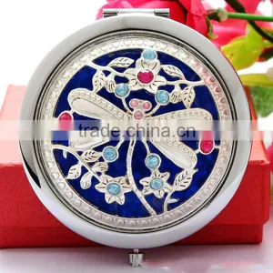 Metal Hollw Rhinestone Embessed Glass Lens Double Folding Mirrors thumbnail-4