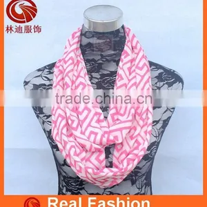 Greek Key Printed Fashionable Viscose Infinity Scarf thumbnail-1
