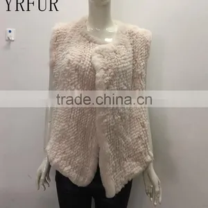 YR1028 Australia Style Lady Fur Vest Cropped Hand Knitted Real Rabbit Fur Gilet thumbnail-1