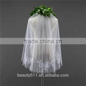 2017 Wholesale Bridal Lace Veils Hot Sale Short Elegant Bridal Wedding Veils Short Tulle Wedding Bridal Veils HL06 thumbnail-3