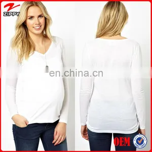 2014 Hot Selling Wholesale Fashion White Long Sleeve V-Neck Maternity Tops thumbnail-1