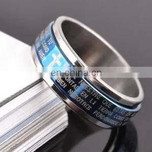 HOT Unisex Titanium Stainless Steel Bible Lord's Prayer Cross Band Ring thumbnail-1