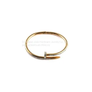Fashion Stainless Steel Rhinestone Nail Style Openable Bangle Bracelet for Women Girl Jewelry thumbnail-1