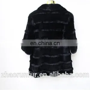 Cheap High Quality Fur Jacket Clothing Black Rex Rabbit Fur Coat With Mink Fur Piping thumbnail-2