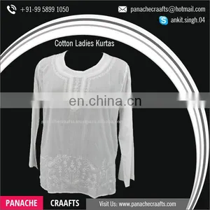 100% Cotton Summer Lucknowi Chikan Kurtis for Sale thumbnail-1