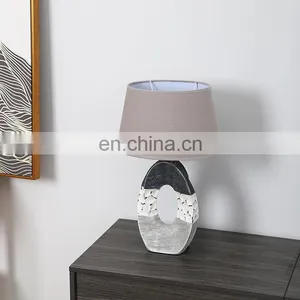 Modern Art Style Grey and White Base Bedroom Ceramic Desk Lamp for Hotel thumbnail-2