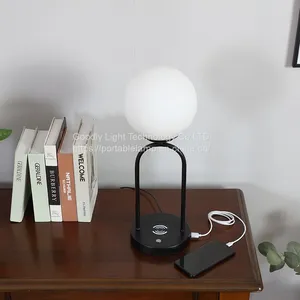 Dimmable LED Desk Lamp,Glass Globe Metal Table Lamp,Wireless Charging&USB Charging Ports thumbnail-4