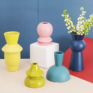 Small Pink Yellow Blue Nordic Style Morandi Color Dining Table Vase Craft Art Decoration thumbnail-1