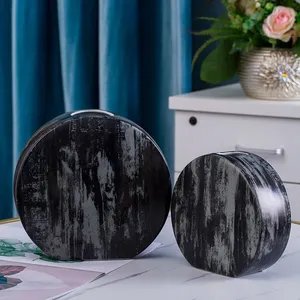Creative Black Metal Semicircle Flat Jingdezhen Ceramic Vase For Showroom Table Decor thumbnail-2