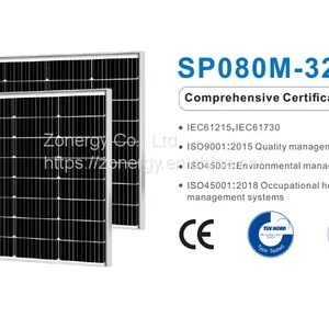 Zonergy 80w Solar Cells Panel Monocrystalline Mono PV Photovoltaic Module Power Oem Price thumbnail-1