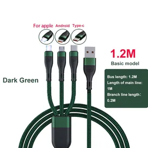 Wholesale 1.2 m High Quality 6A 3 in 1 USB Type C Charging Cable Multi-function Mobile Phone Charger Cable thumbnail-5