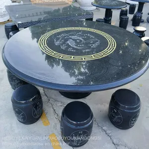 Marble Round Table, Stone Table, Stone Stool, Garden Landscape, Stone Carving Decoration, Various Shapes, Rest and Dining Table thumbnail-3