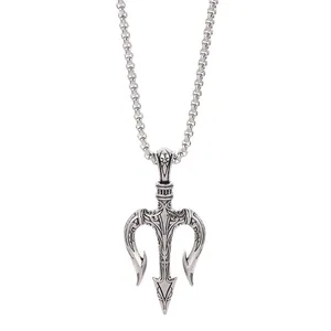 1pc Fashion Classic Trendy Nordic Viking Amulet Silver Color Poseidon Trident Pendant Necklace for Men Personality Hip-Hop Jewelry thumbnail-1