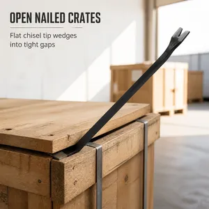 Pry Crow Bar With V Notch Claw For Pulling Out Nails And Ground Flat Chisel End For Opening Wooden Crate Box Lid thumbnail-3