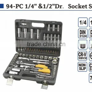 94pcs 1/4"&1/2" Dr Socket Set Hand Tool Set Hardware Tool Set thumbnail-1
