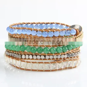 Leather Cord Glass Beads 5 Loops Bracelets, With Acrylic Beads and Stainless Steel Clasps thumbnail-2
