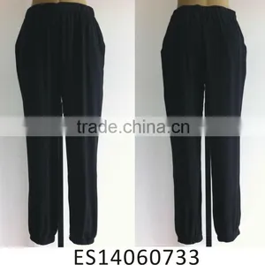 Fashion Viscose Pure Black Ladies Baggy Pants thumbnail-1
