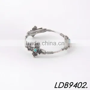 Antiquated Cross With Turquoise Silver Bangle Cross Bracelet thumbnail-1