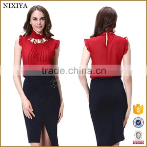 2016 Guangzhou New Arrivals Summer Sleeveless Red Chiffon Top thumbnail-1