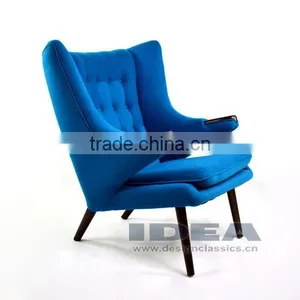 Replica Hans J Wegner Papa Bear Chair - Dark Blue Fabric thumbnail-3