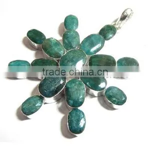Sterling Silver Emerald Pendant, Semiprecious Pendant K5345, Pearl thumbnail-1