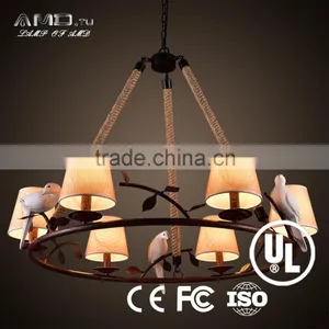 Resin Creative Bird Cloth Lamp Shade Lighting Iron Handmade Hemp Rope Light thumbnail-3