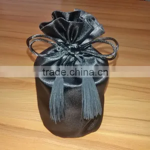 Black Round Bottom Glass Candle Jar Satin Drawstring Dust Bag With Tassels thumbnail-1