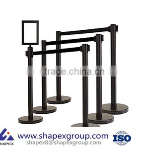 Retractable Stanchion, 6 Posts + Portrait Signframe, 36" Ht, 78" Black Belt thumbnail-1