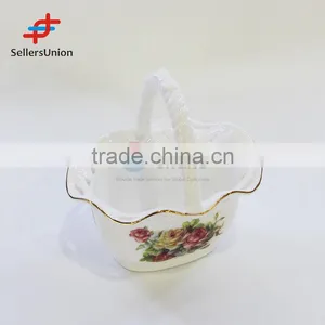 2017 No.1 Yiwu Agent Hot Sale Export Commission Agent Best Sale Ceramic Flower Basket With Handle thumbnail-1