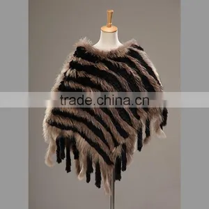 Fashion Black and Grey Stripe Knitted Rabbit and Raccoon Cappa thumbnail-1