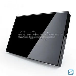 US Standard 110V/250V Three Gang Two Way Crystal Glass Panel Touch Light Switch thumbnail-5