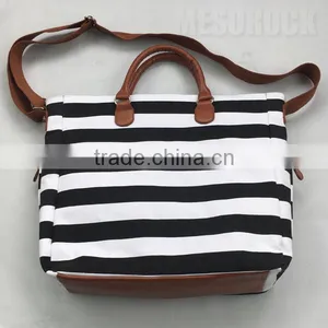 Black & White Stripe Cushioned Canvas Diaper Bag Mummy Bag Baby Diaper Bag thumbnail-4