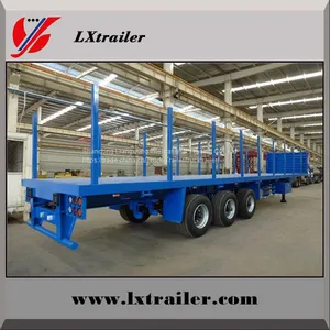 3 Axles 45Tons Flatbed Wood Logging Transport Semi Trailer thumbnail-2