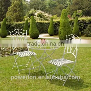 Antique White Cast Iron Folding Bistro Set Garden Furniture thumbnail-1