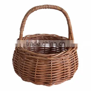 Beautifully Made Classic Round Wicker Egg Basket With Long Handle for Storage thumbnail-1