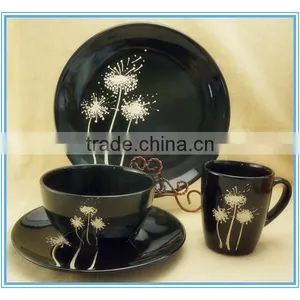 Black Color Ceramic Dinner Set With Print thumbnail-1