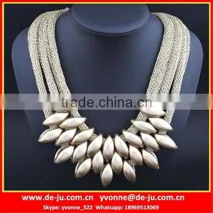 Three Strings Drop Shaped Golden Metal Necklace thumbnail-1