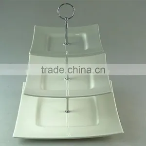 3-tier Ceramic Rectangular Stand Holder Snack Plate for Party in Stocklots thumbnail-2