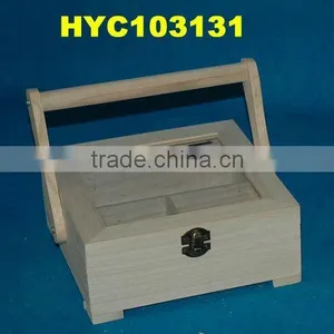 Unfinished Wooden Sewing Box With Glass Lid thumbnail-1