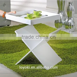 Multifunctional Home Furniture Side Table With Magazine Rack Tray Table With Glossy Finished thumbnail-1