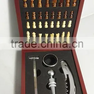 K0428-4W Wooden Box With 5pcs Bar Accessories and Chess thumbnail-1