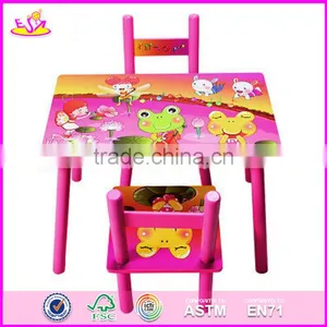 2017 New Design Home / School / Pink Wooden Girls Table and Chairs W08G197 thumbnail-5