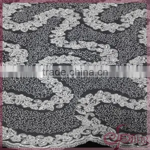 Silver Metallic Embroidery Design Netting Fabric, Sparkle Embroidery Design Fabric for Wedding Dresses thumbnail-1