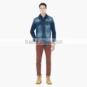 Top Fashion Blue Washed Ripped Denim Jacket Coat Men on Sale thumbnail-4