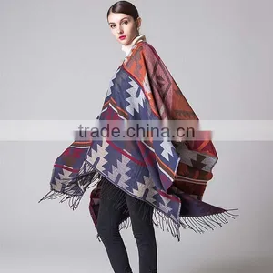 Special Design New Year Ladies Scarf Rhombus Shape Printed National Wind Women Muffle With Tassels thumbnail-2