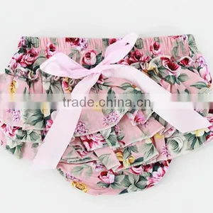 Wholesale Ruffle Diaper Covers Baby Cotton Bloomers Pink Ruffle Print Floral Bloomers thumbnail-1