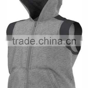 85% Ctn, 15% Mel, Fleece, One Side Brush, Children Boys Slv Less Hooded Jacket With Cangaru Pocket and Hooded Inside Mesh Lining thumbnail-1