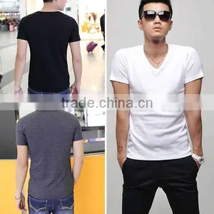 Bulk Wholesale Men's V-Neck Short Sleeve T-Shirt Slim Basic Tee Top Plain T Shirts For Printing thumbnail-2