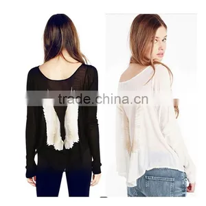 New Design Plus Size Round Neck Black and White Loose Bat Sleeve Casual Clothes Wing Printing t Shirt Blank T-shirt thumbnail-6