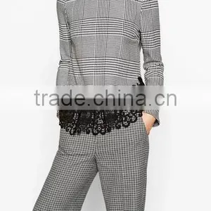 Runwaylover EY2378B Ladies 2017 Fashion Lace Splice Plaid Blouse thumbnail-1